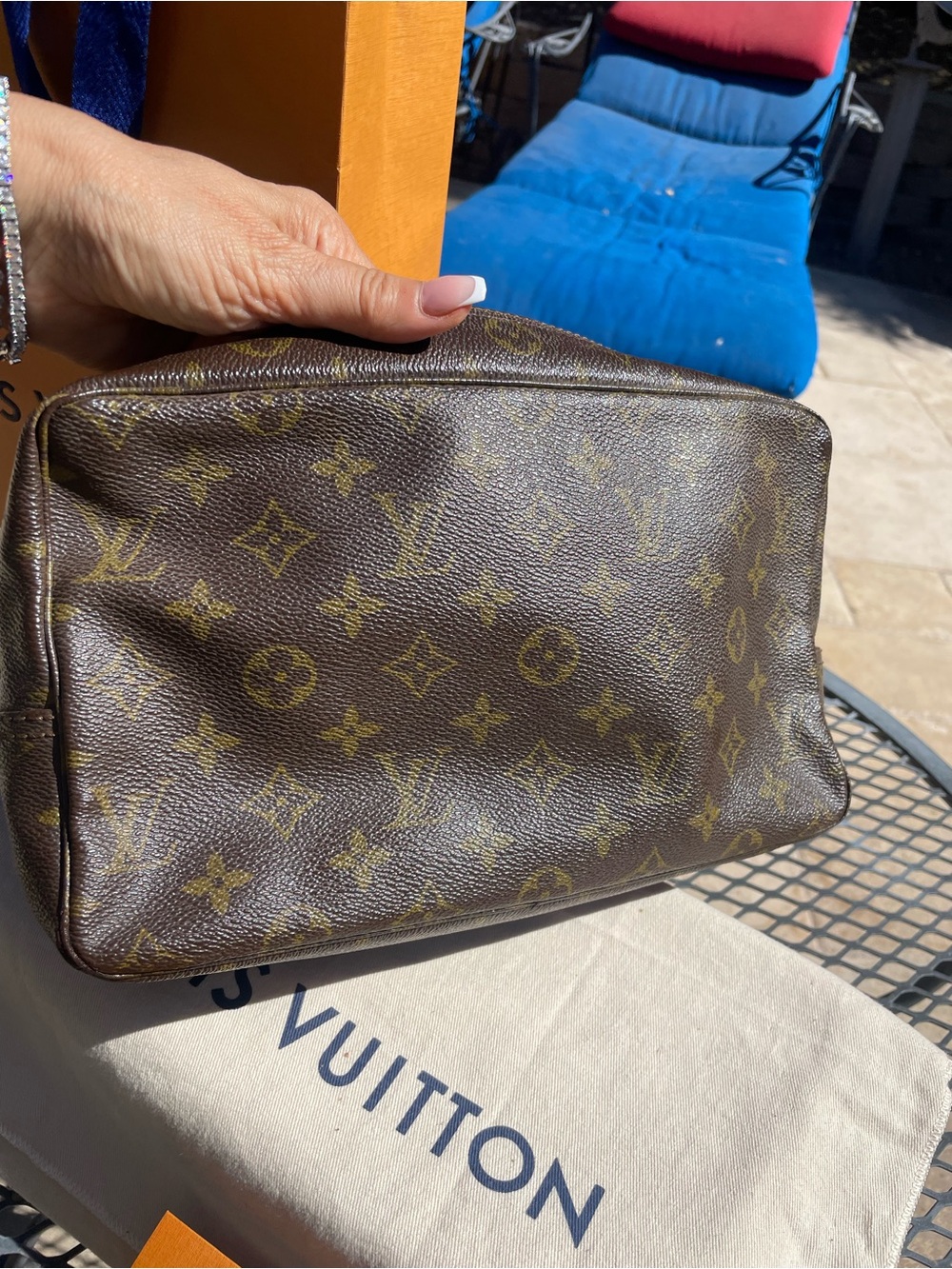 Louis Vuitton Monogram Canvas Toiletry-Trousse Pouch in Brown and Gold-tone